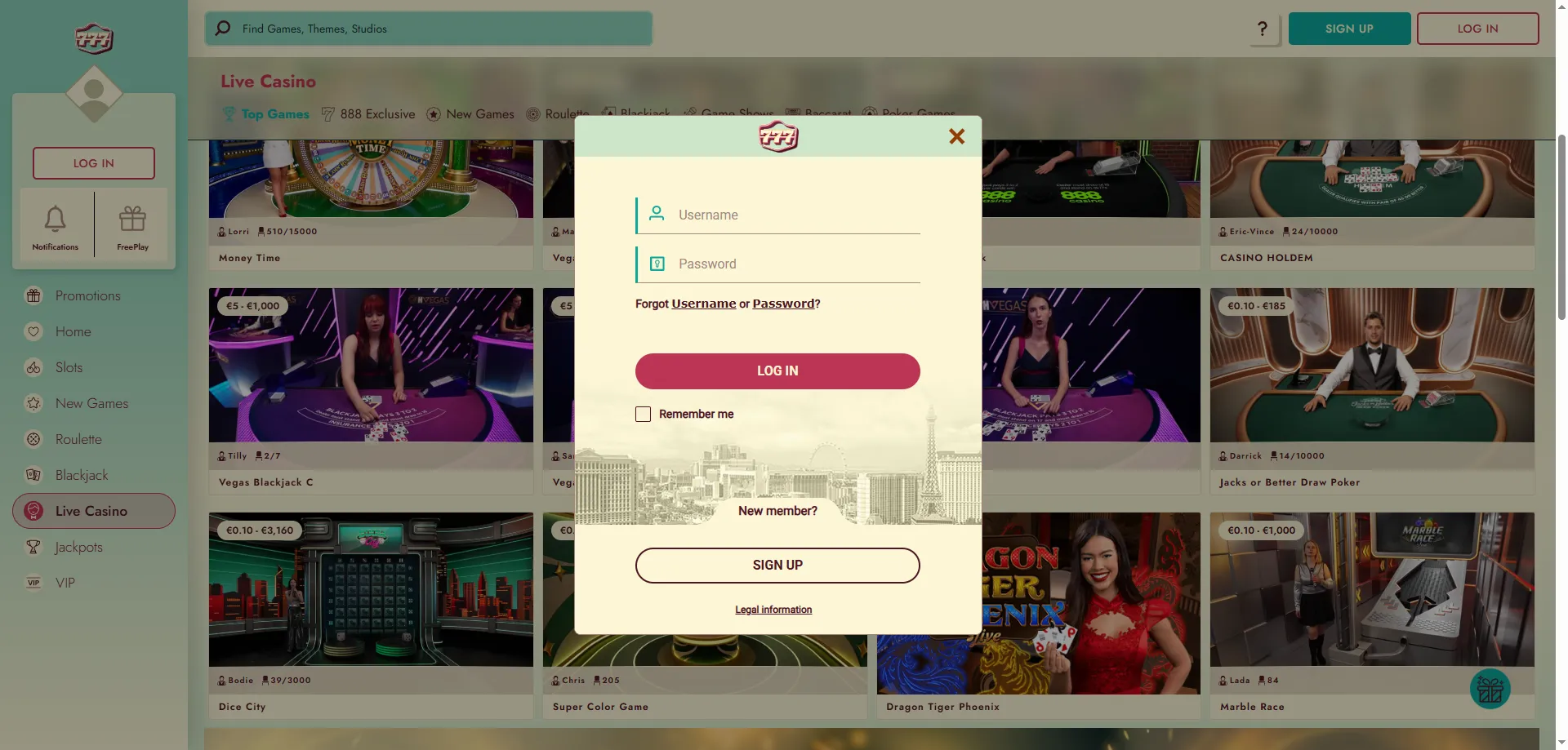 777 Casino app login and account navigation — mobile interface 2026