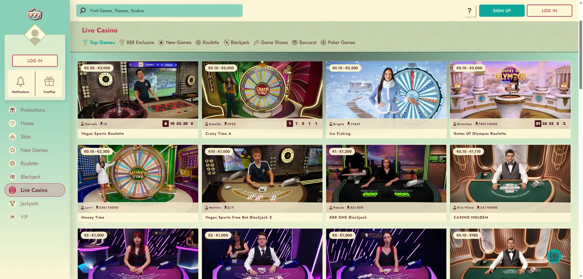 777 Casino live dealer tables — roulette, blackjack and baccarat